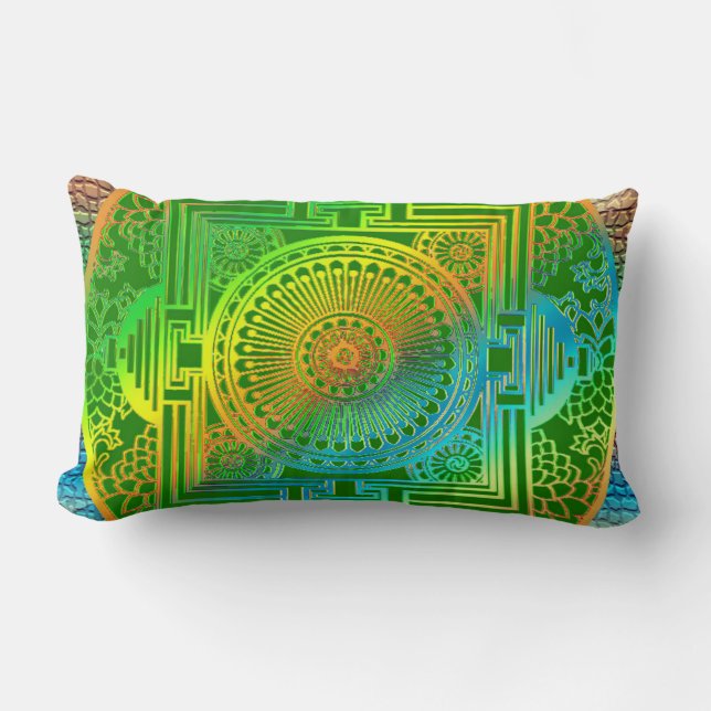 Silk‑Inspired Green Abstract  Lumbar Pillow (Front)