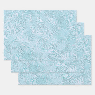 Silk Moire Pattern in Bright Aqua Wrapping Paper Sheets