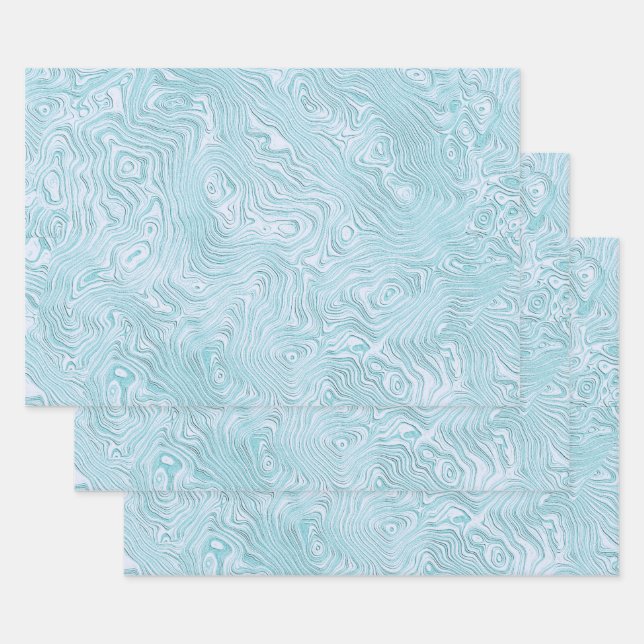 Silk Moire Pattern in Bright Aqua Wrapping Paper Sheets (Set)