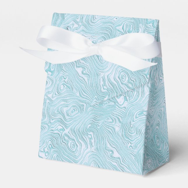 Silk Moire Small Pattern in Bright Aqua Favor Boxes (Front Side)
