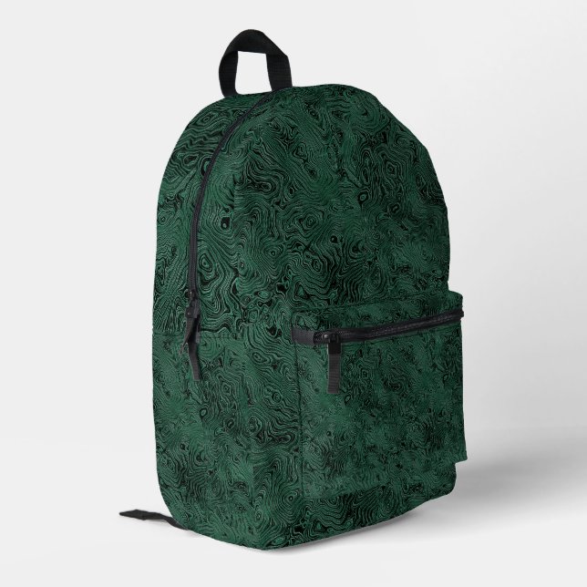 Silk Moire Small Pattern in Forest Green Printed Backpack (Back Corner Left)