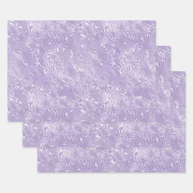 Silk Moire Small Pattern in Lilac Lavender Wrapping Paper Sheets (Set)
