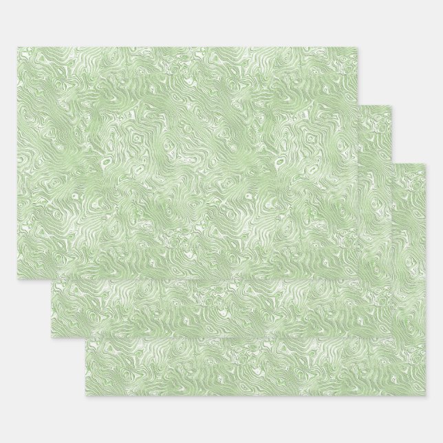 Silk Moire Small Pattern in Lime Green Wrapping Paper Sheets (Set)