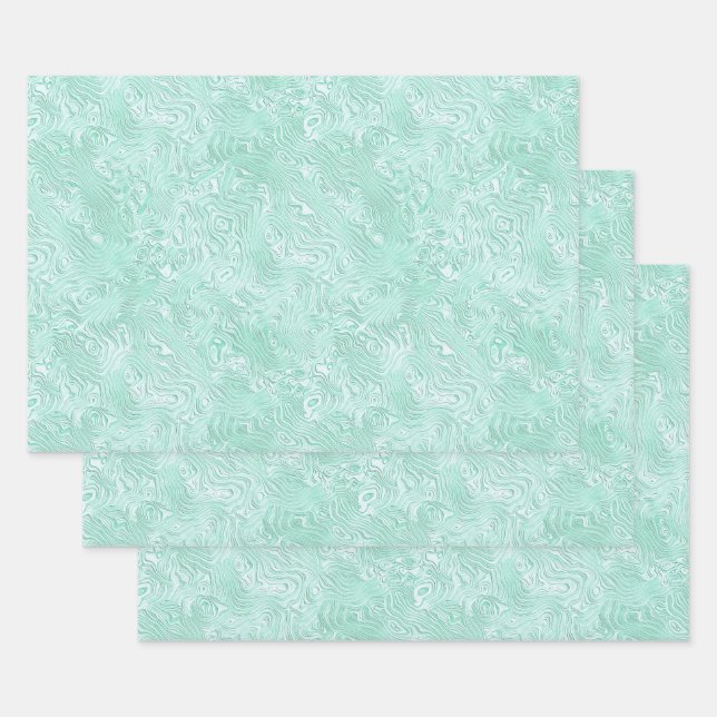 Silk Moire Small Pattern in Mint Green Wrapping Paper Sheets (Set)