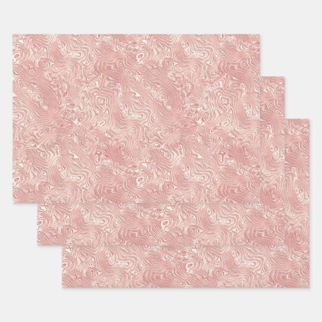 Silk Moire Small Pattern in Peach Wrapping Paper Sheets (Set)