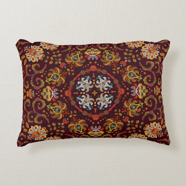 Silk neck scarf, eastern pattern accent pillow (Front)