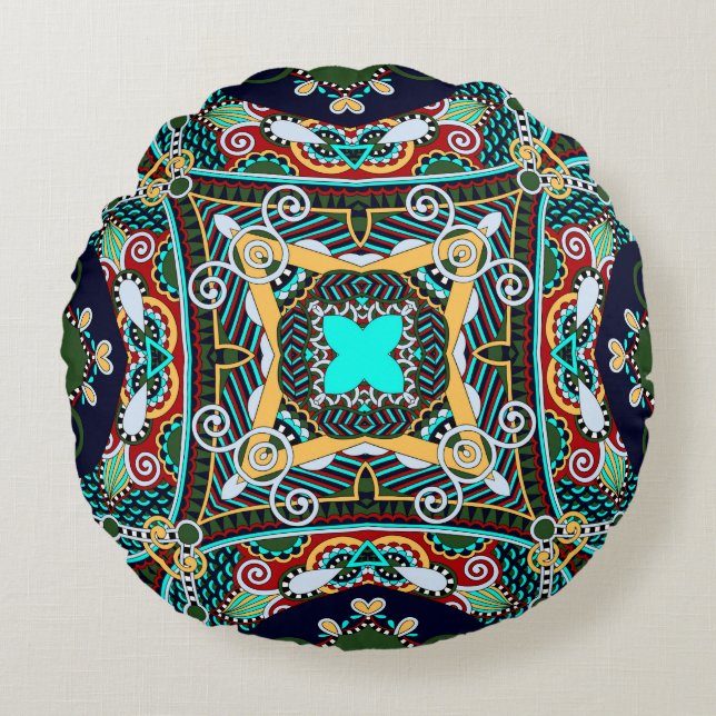 silk neck scarf or kerchief square pattern design  round pillow (Front)