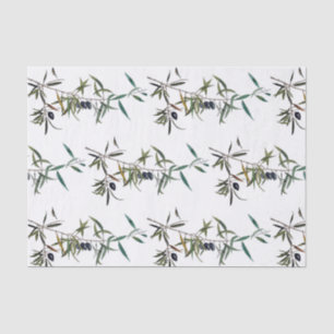Silk paper with watercolor of olive branch