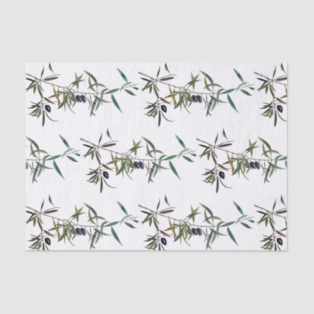 Silk paper with watercolor of olive branch (Front)