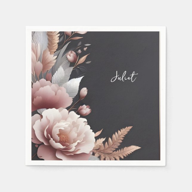Silk Pink Boho Peony Dusty Rose Bridal Shower Napkins (Front)