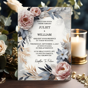 Silk Pink Boho Peony Garden Dusty Rose Wedding Invitation