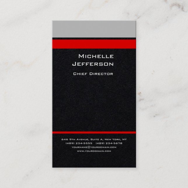 Silk Professional Modern Grey Red Black Business Card (Front)