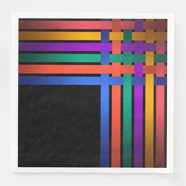 Silk ribbons lines black background pattern bright paper dinner napkins (Front)