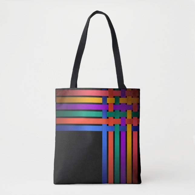 Silk ribbons lines black background pattern bright tote bag (Front)