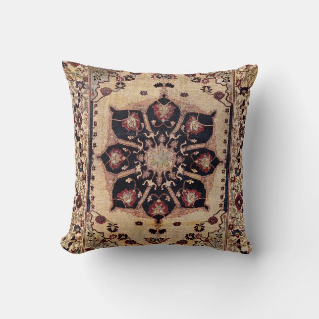 Silk Tabriz Azerbaijan Northwest Persian Rug Print Throw Pillow (Front)