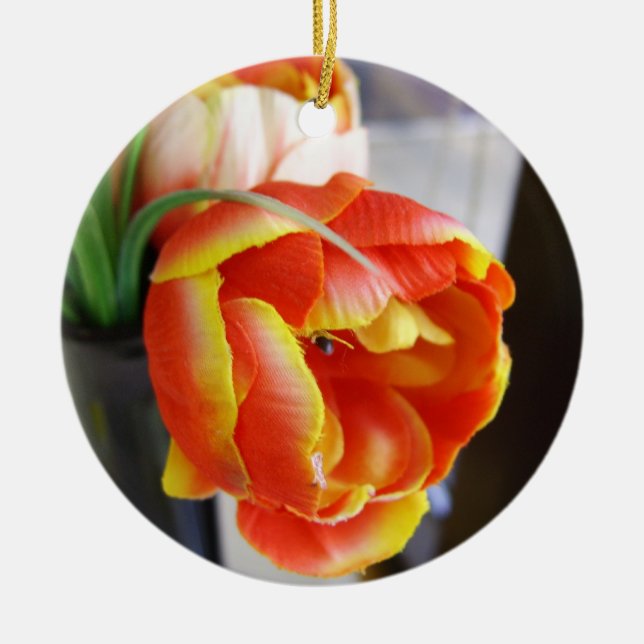 Silk Tulip Ceramic Ornament (Front)