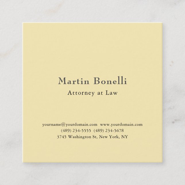 Silk Unique Classic Personalized Custom Jane Cream Square Business Card (Front)