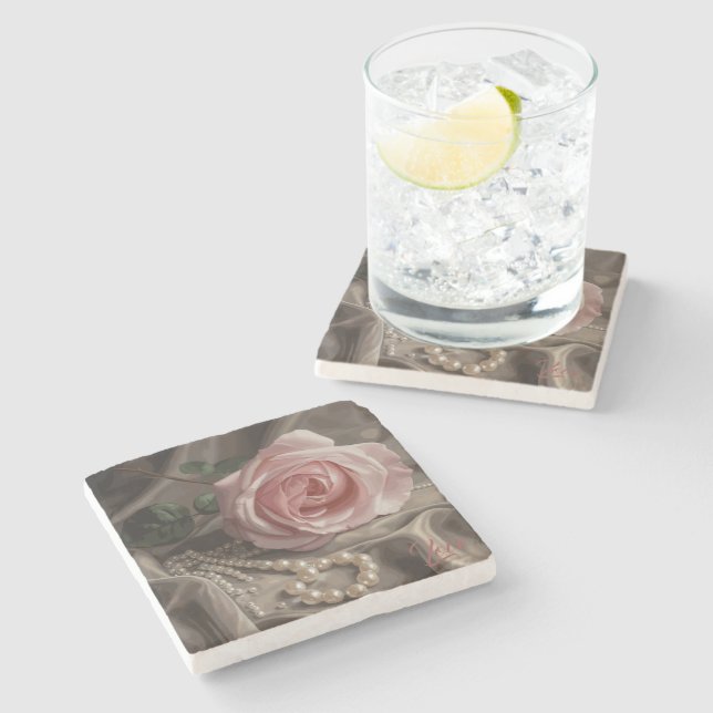 Silken Rose Stone Coaster (Side)