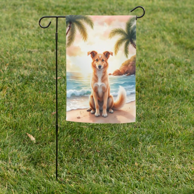 Silken Windhound Beach Sunset Garden Flag (In SItu)