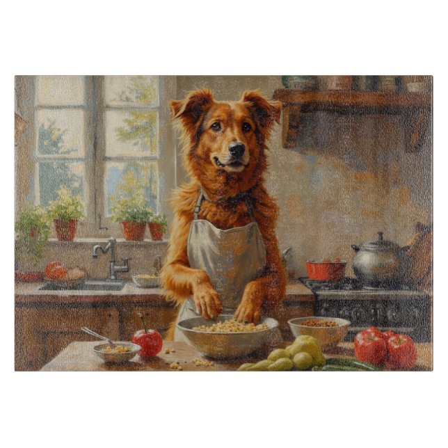 Silken Windhound Cooking in Kitchen Cutting Board (Front)