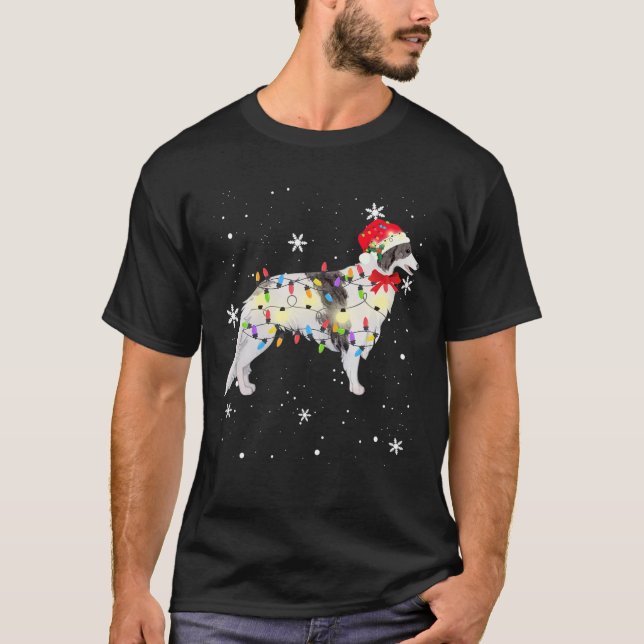 Silken Windhound Dog Christmas Light Xmas Mom Dad  T-Shirt (Front)
