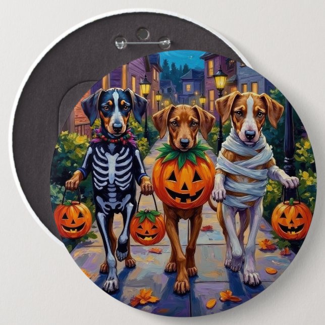 Silken Windhound Dogs in Halloween Costumes Button (Front & Back)