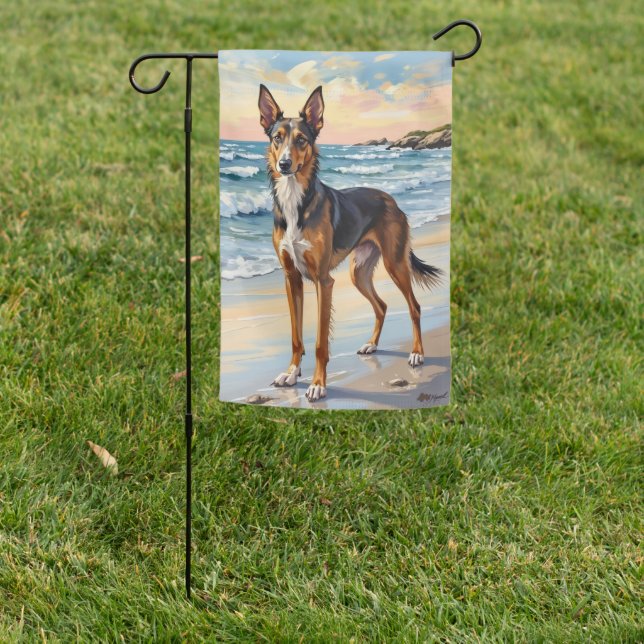 Silken Windhound Elegant Beach Dog Art Garden Flag (In SItu)
