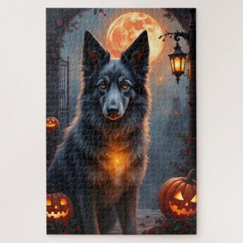 Silken Windhound Gothic Halloween Portrait Art Jigsaw Puzzle