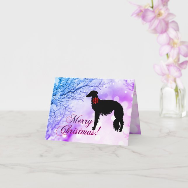Silken Windhound Merry Christmas Card (Orchid)