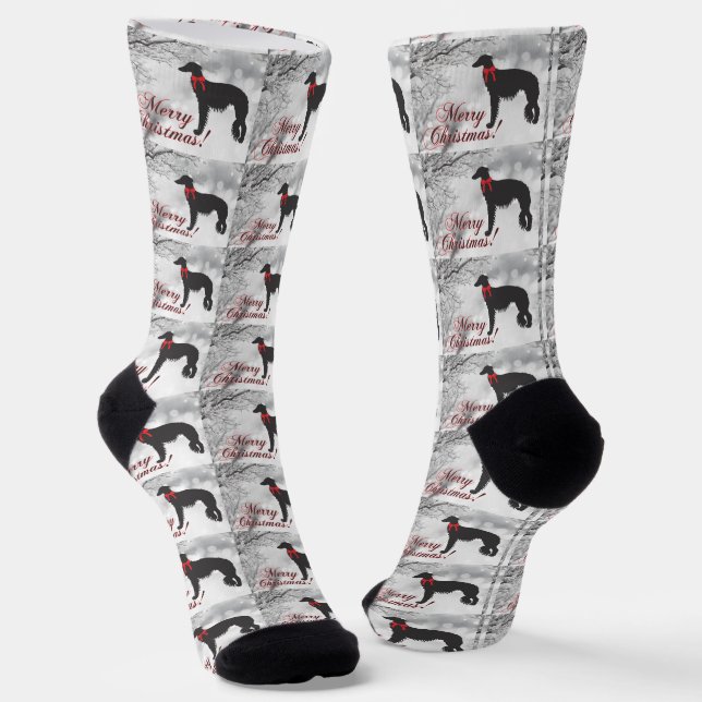 Silken Windhound Merry Christmas  Socks (Angled)