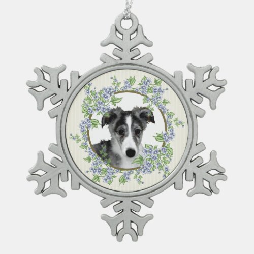 Silken Windhound Puppy Perfect Snowflake Pewter Christmas Ornament