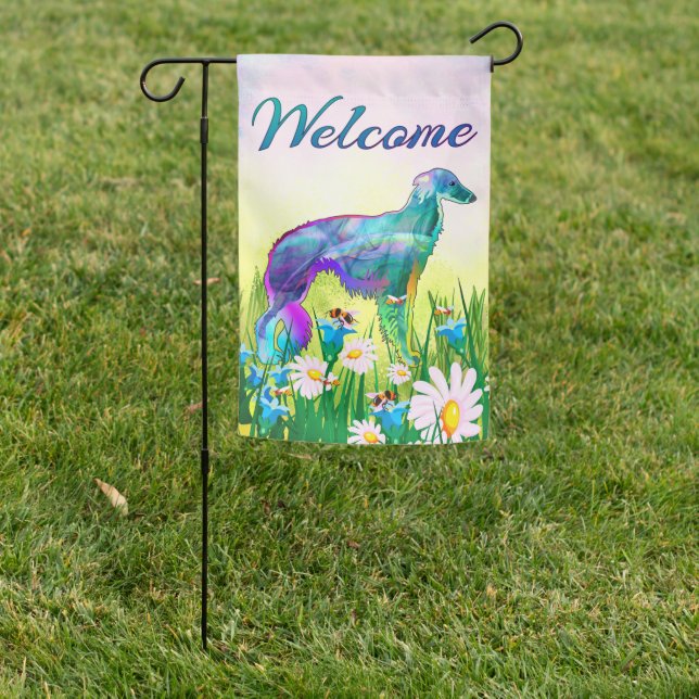 Silken Windhound Welcome Garden Flag (In SItu)