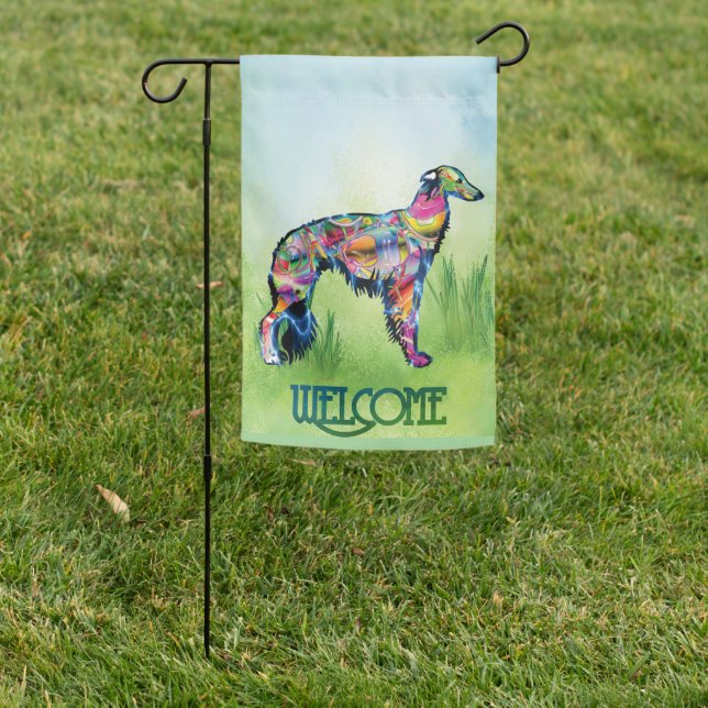 Silken Windhound Welcome Garden Flag (In SItu)