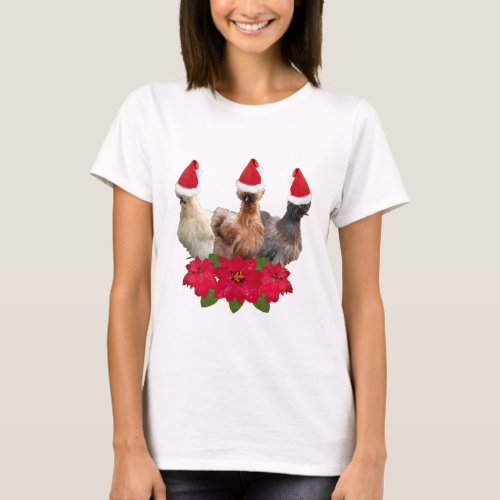 Silkie Bantam Chicken Christmas Santa Hat  T_Shirt