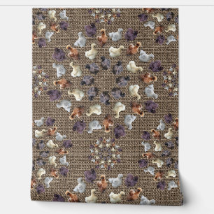 Silkie Bantam Chickens Burlap Farmhouse Mandala Wallpaper