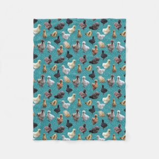 Silkie Bantam Chickens Faux Glitter Turquoise Fleece Blanket