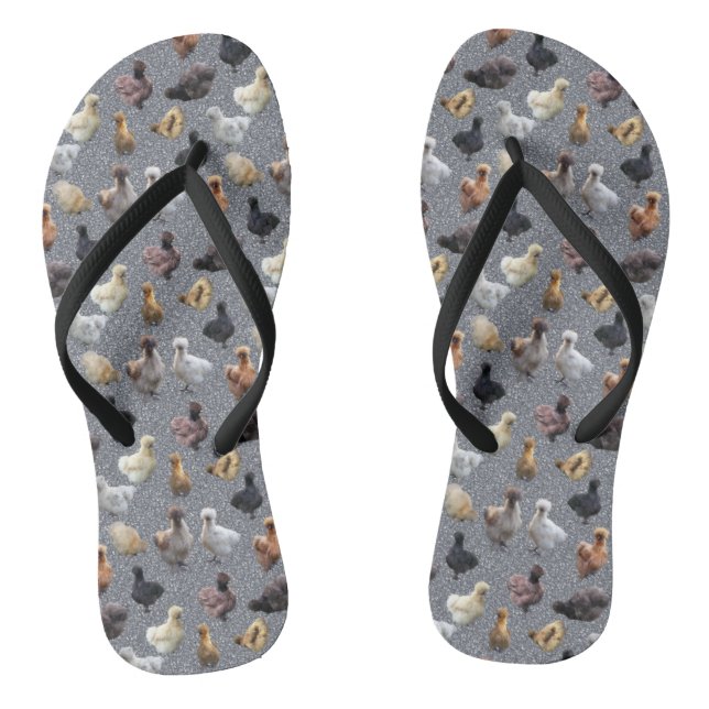 Silkie Bantam Chickens on Glitter Background Flip Flops (Footbed)