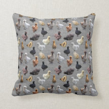 Silkie Bantam Chickens on Gray Burlap Cushion