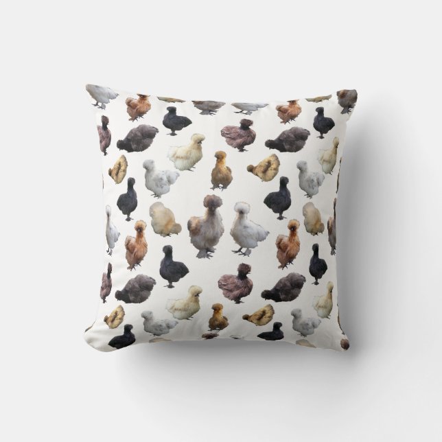 Silkie Bantam Chickens Throw Pillow (Front)