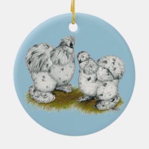 Silkie Bantam Splash Chickens Ceramic Ornament