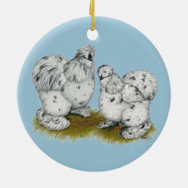 Silkie Bantam Splash Chickens Ceramic Ornament (Back)