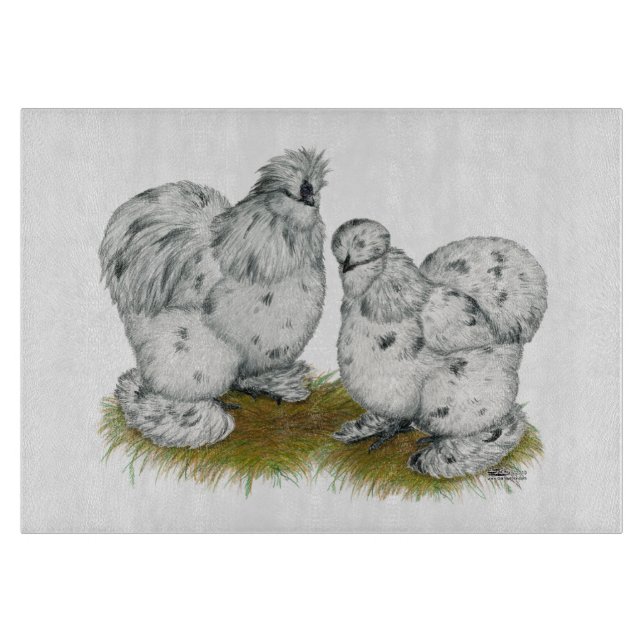 Silkie Bantam Splash Chickens Cutting Board (Front)
