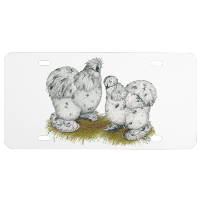 Silkie Bantam Splash Chickens License Plate (Front)