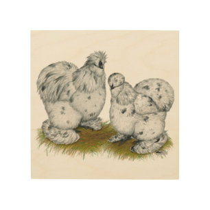 Silkie Bantam Splash Chickens Wood Wall Art