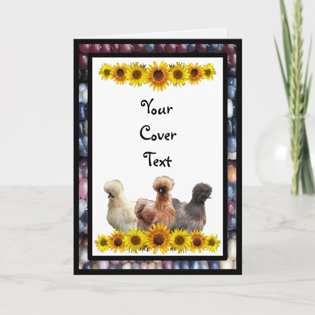 Silkie Bantam Sunflower Rainbow Corn Greeting Card (Front)