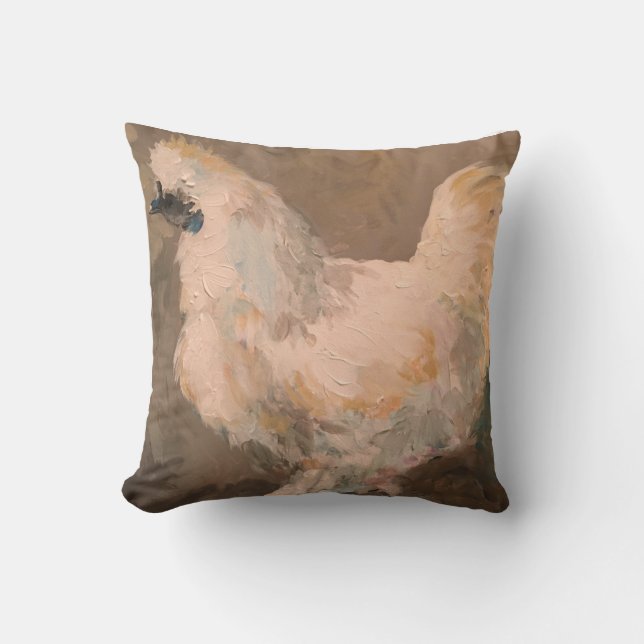 Silkie Chicken 16 X 16 Pillow painting by jac (Front)
