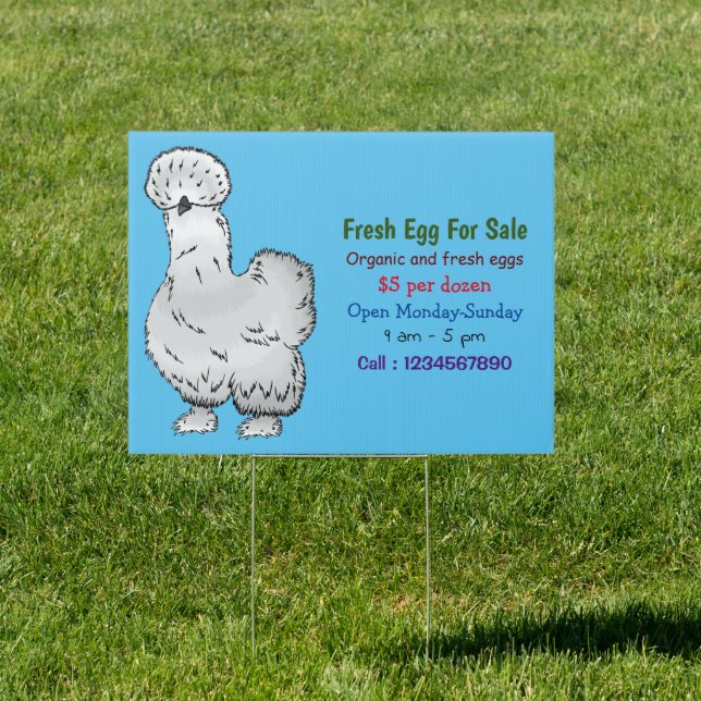 Silkie chicken  cartoon fresh egg sign for sale (Insitu)