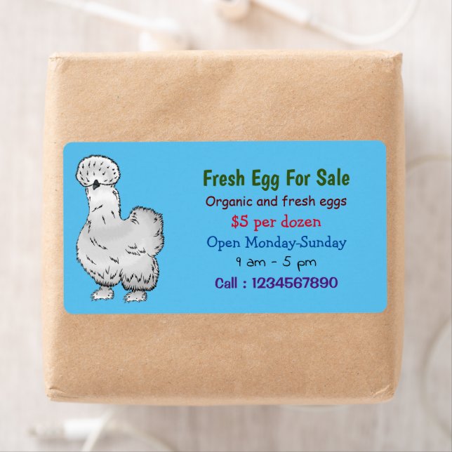 Silkie chicken  cartoon fresh egg sign for sale label (Insitu)