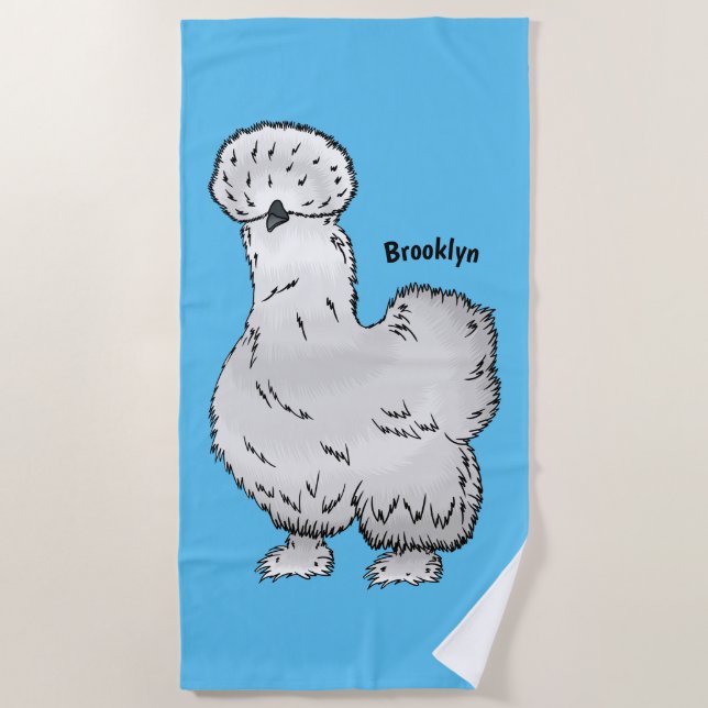 Silkie chicken cartoon illustration  beach towel (Front)