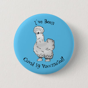 Silkie chicken cartoon illustration button